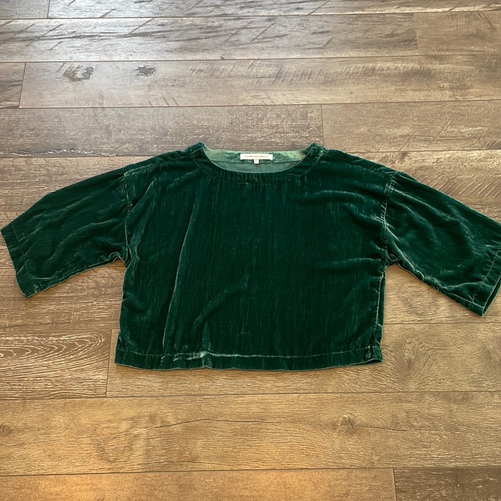 Green Velvet balloon sleeve blouse